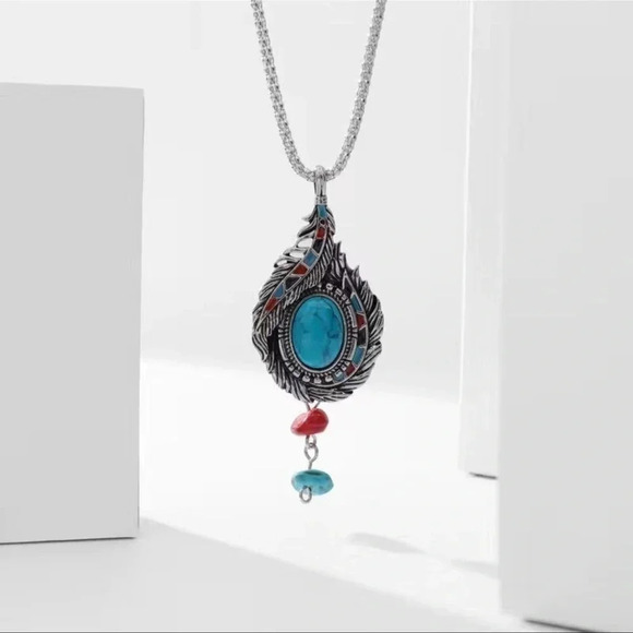 1 LEFT! Bohemian Turquoise Pendant Necklace - Picture 4 of 7